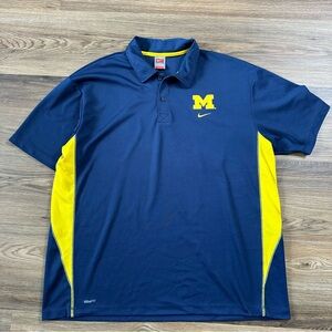 Michigan Wolverines Polo Shirt Mens XXL Vintage Nike‎ Team Fit Dry Football Blue